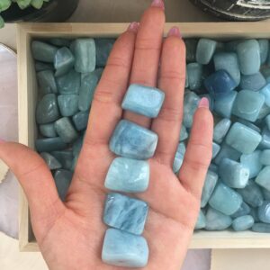 Five Blue Aquamarine Tumbled Stones, Stone of Courage