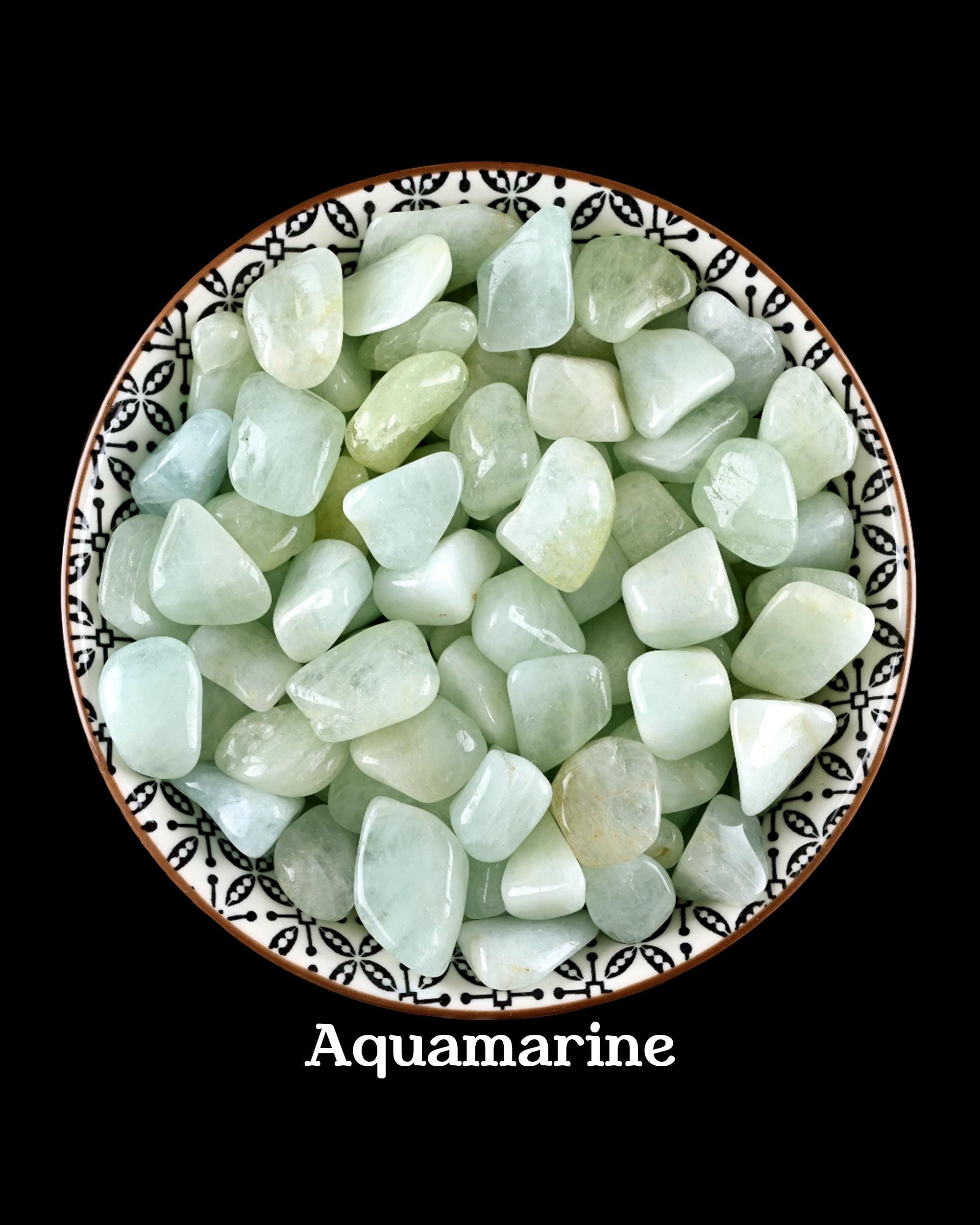 Set Of 10 Aquamarine Tumbled Stones, Communication Grid, Throat Chakra Ritual Gems