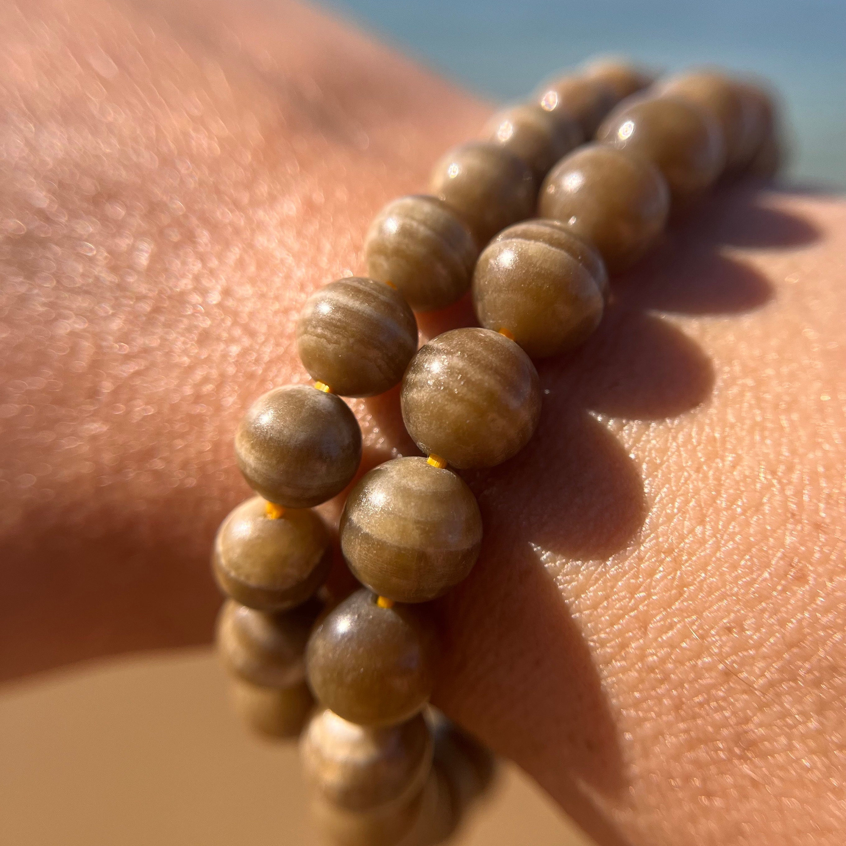 Beautiful Banded Chocolate Calcite (aka Brown Aragonite) Bracelet, 8mm Or 9mm Beads