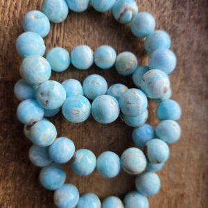 Blue Aragonite Beaded Gemstone Bracelet- Crystal Stretch Bracelets - Throat Chakra Crystals
