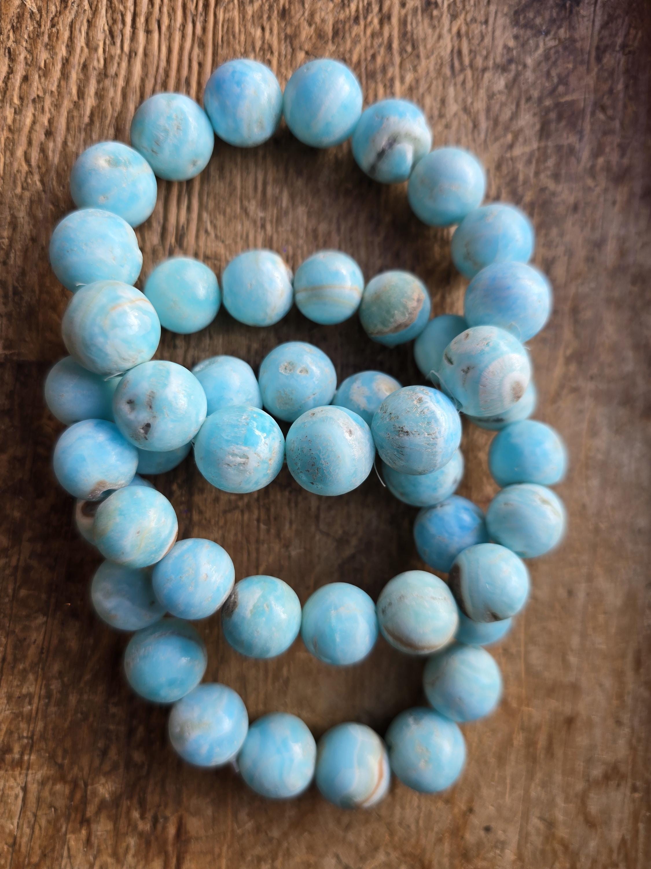Blue Aragonite Beaded Gemstone Bracelet- Crystal Stretch Bracelets - Throat Chakra Crystals Blue Aragonite Beaded Gemstone Bracelet- Crystal Stretch Bracelets - Throat Chakra Crystals