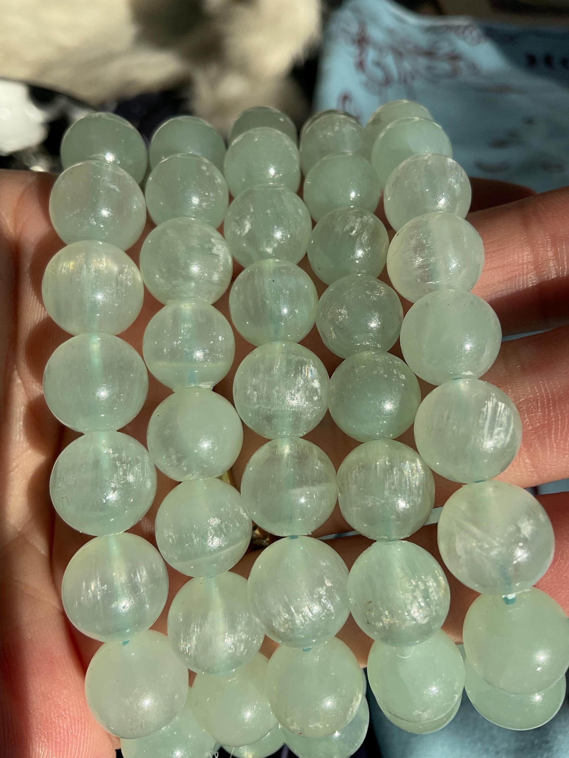 Blue Aragonite Beaded Stretch Bracelet: Calming Gemstone Jewelry Blue Aragonite Beaded Stretch Bracelet: Calming Gemstone Jewelry