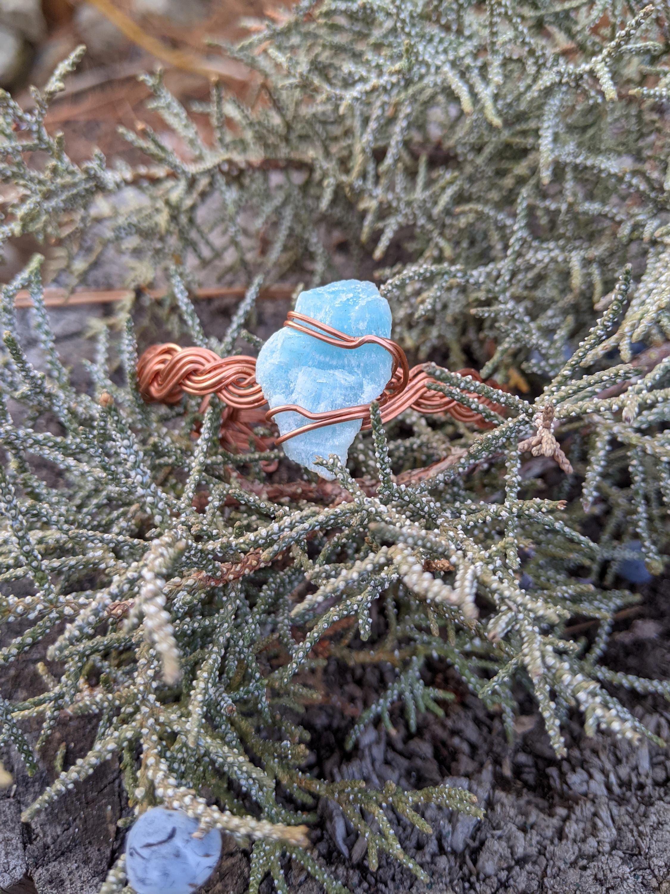 Blue Aragonite Braded Copper Wire Bracelet, Handmade Braded Copper Cuff Bracelet, Copper Bead Bracelet, Natural Copper Cuff, Adjustable Cuff