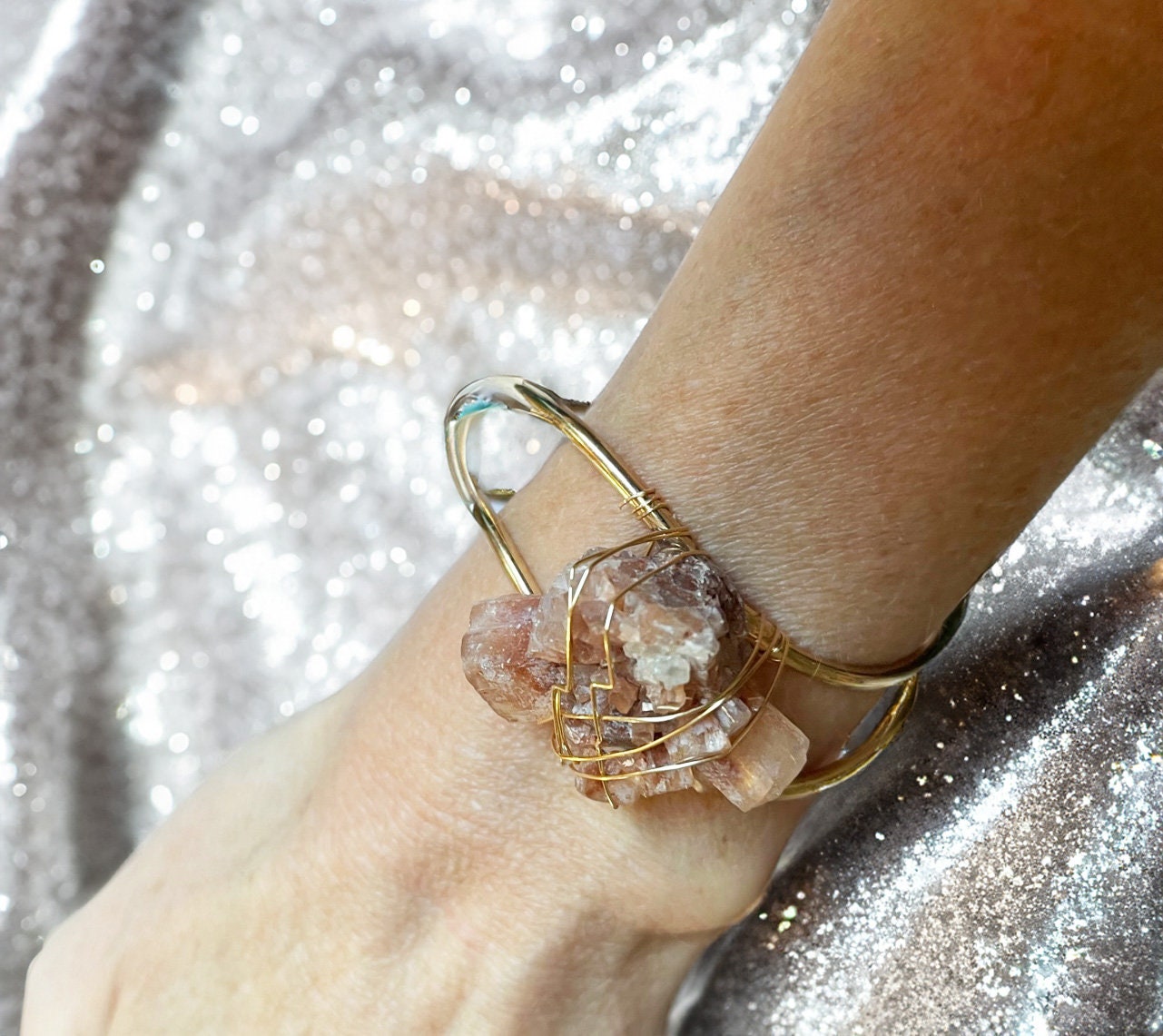 Genuine Aragonite Cuff Bracelet - Genuine Gemstone Adjustabe One Of Kind Healing Stone Bracelet Genuine Aragonite Cuff Bracelet - Genuine Gemstone Adjustabe One Of Kind Healing Stone Bracelet