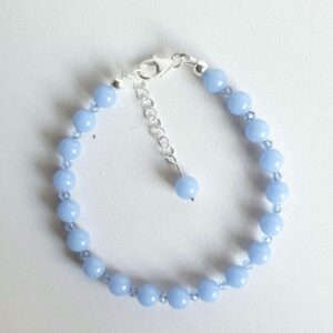 Glow-in-Dark Mexican Blue Aragonite Beads (Cave Calcite- Extremely Rare), Czech Crystal & Sterling Silver Bracelet #2509