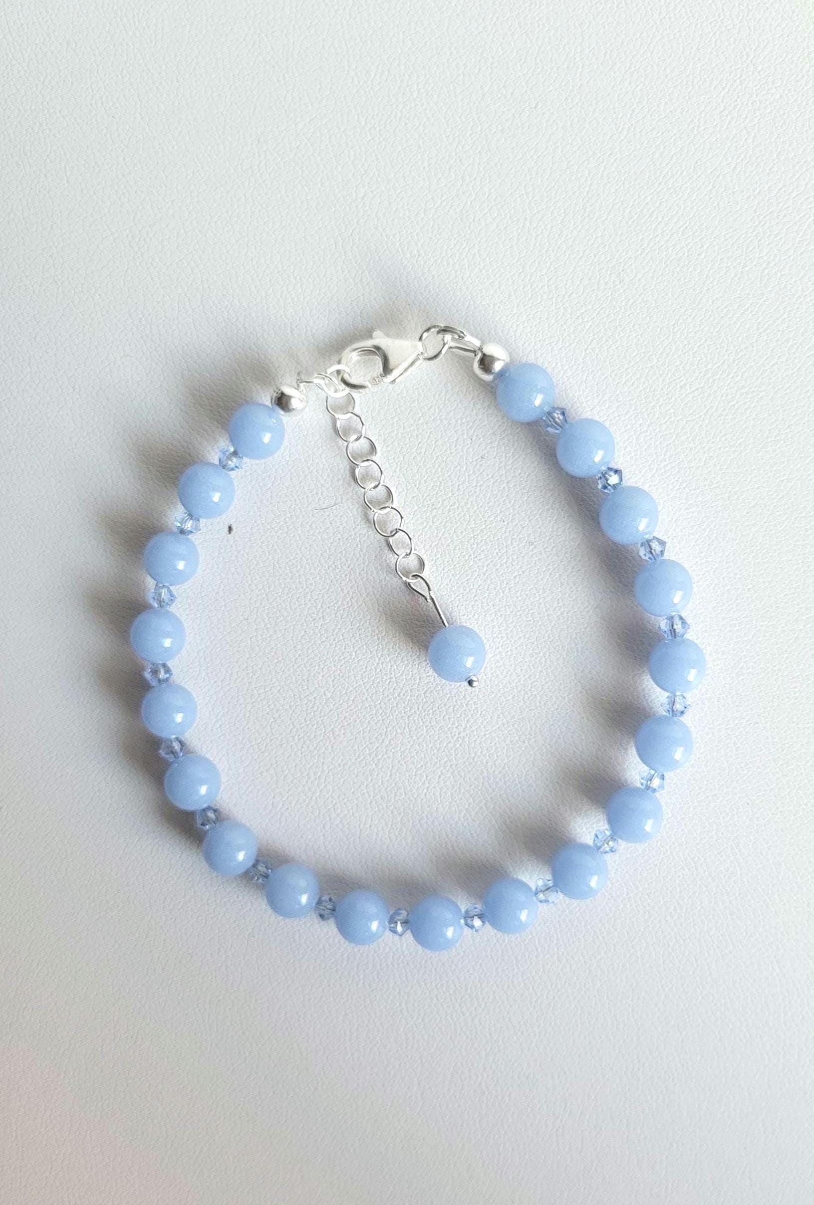 Glow-in-dark Mexican Blue Aragonite Beads (cave Calcite- Extremely Rare), Czech Crystal & Sterling Silver Bracelet #2509 Glow-in-dark Mexican Blue Aragonite Beads (cave Calcite- Extremely Rare), Czech Crystal & Sterling Silver Bracelet #2509