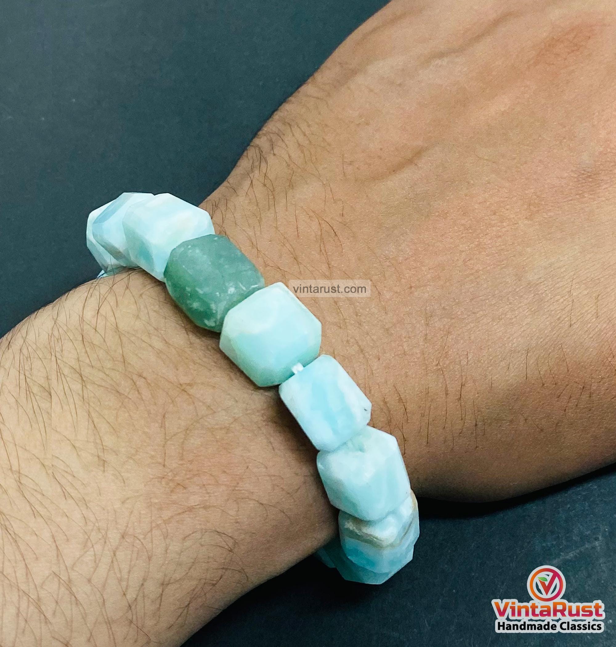 Natural Blue Caribbean Calcite Bracelet | Blue Aragonite Gemstone Jewelry