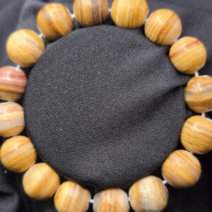 Petite 12mm Banded Aragonite Bracelet – Small Wrist Brown Aragonite Grounding Root Chakra Stone