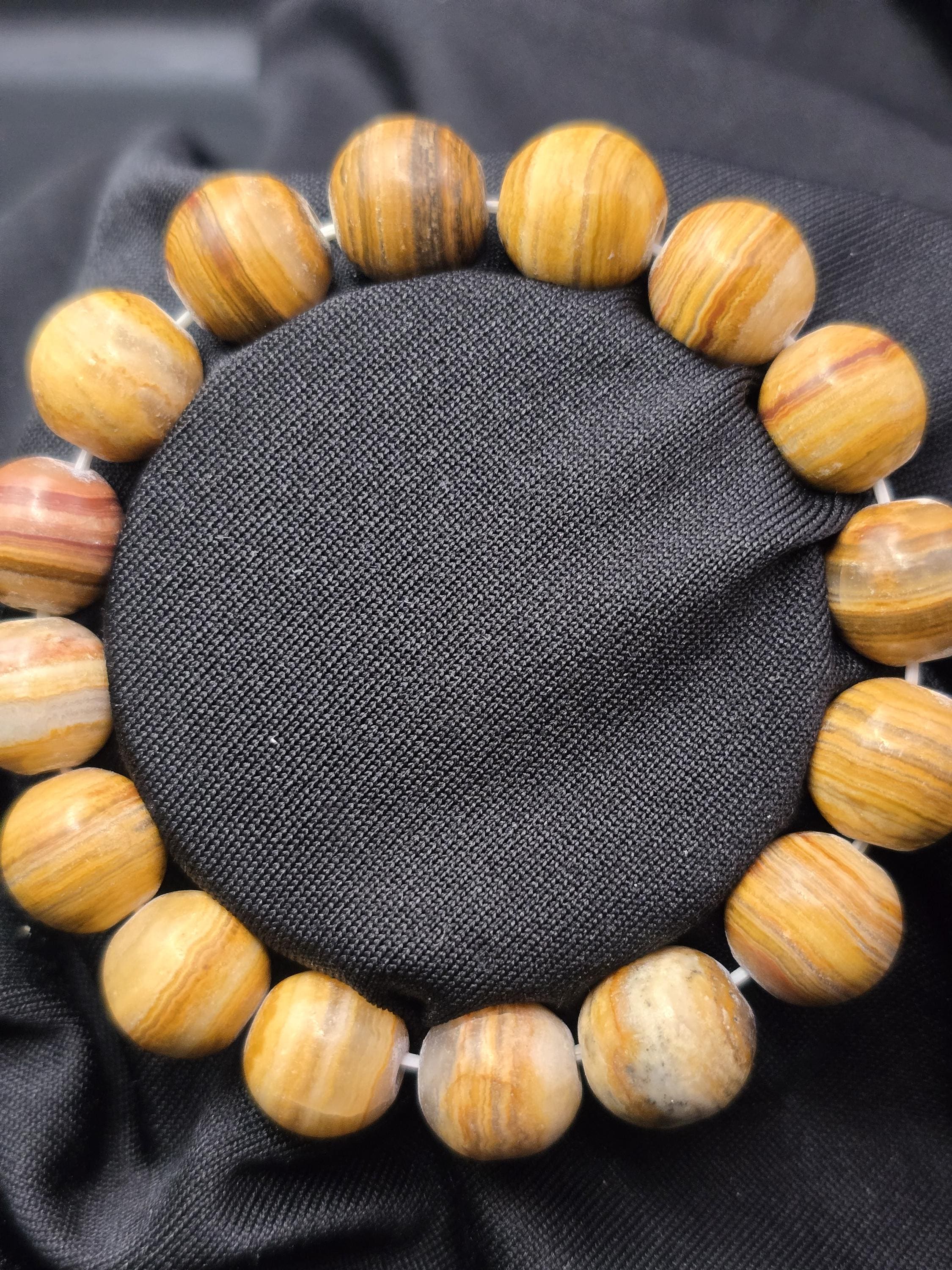Petite 12mm Banded Aragonite Bracelet – Small Wrist Brown Aragonite Grounding Root Chakra Stone