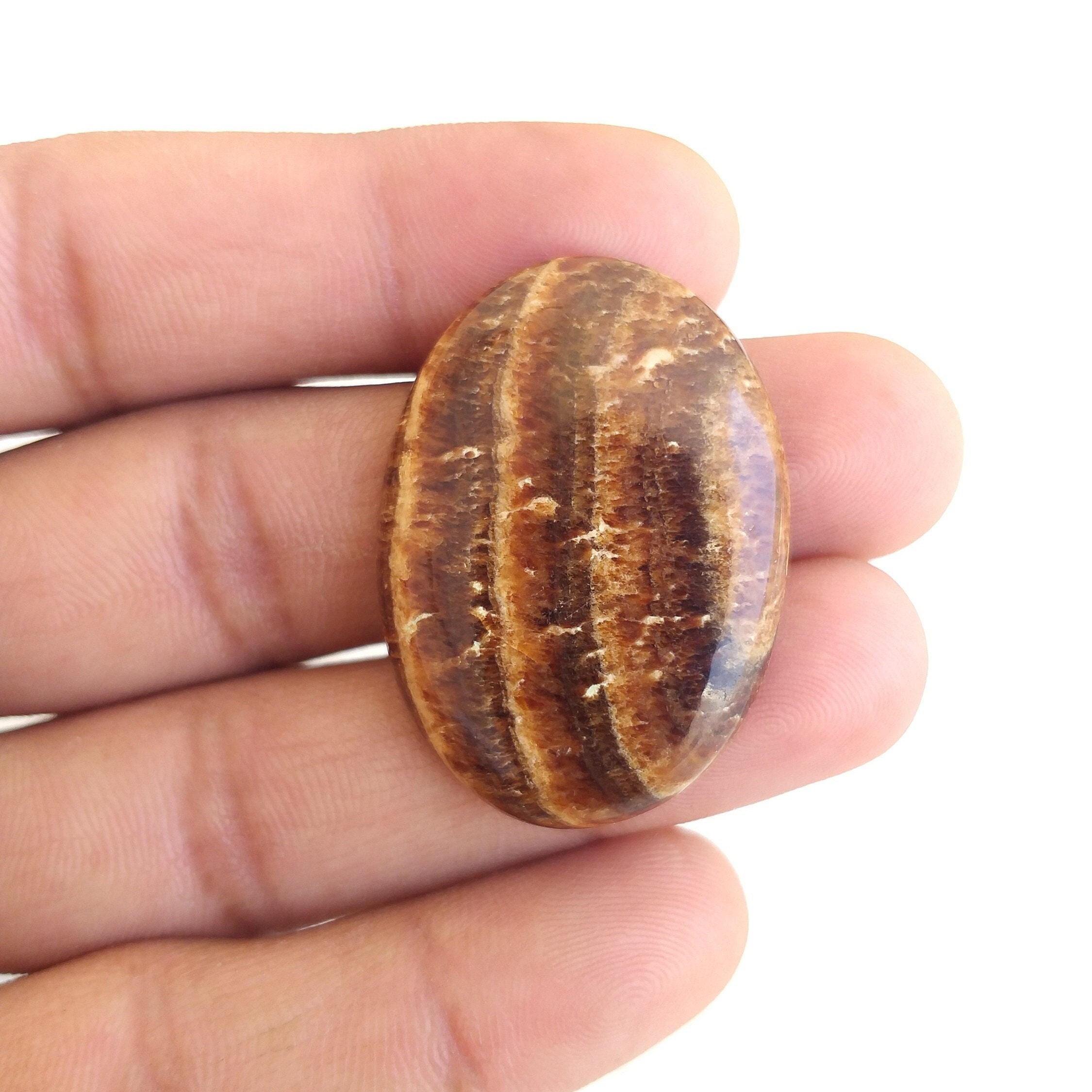 Oval Aragonite Cabochon: Natural Gemstone For Pendant (37x27x5 Mm, 43.5 Carat