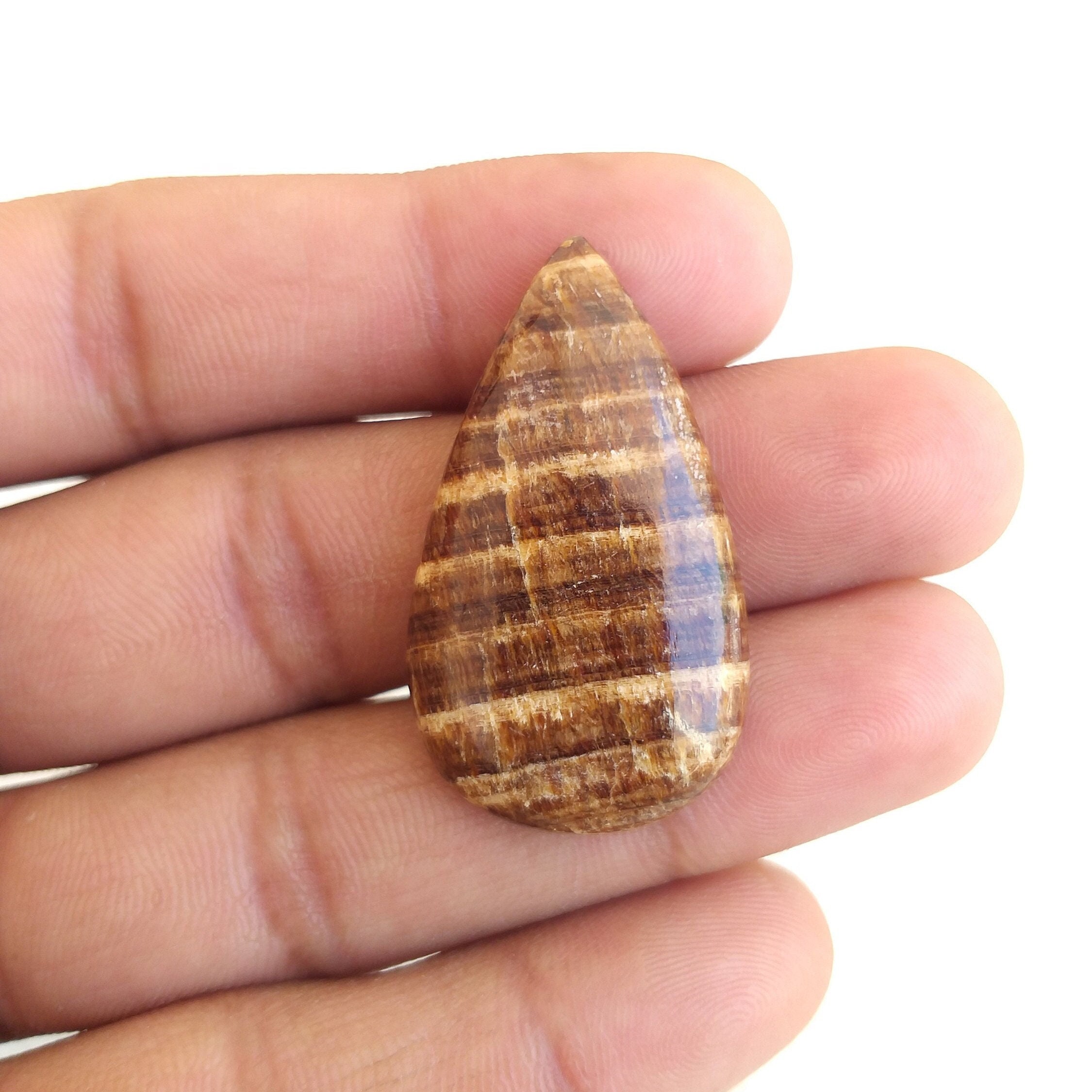 Pear Aragonite Cabochon Gemstone: Natural Healing Crystal (38x22x6 Mm, 36.2 Carat