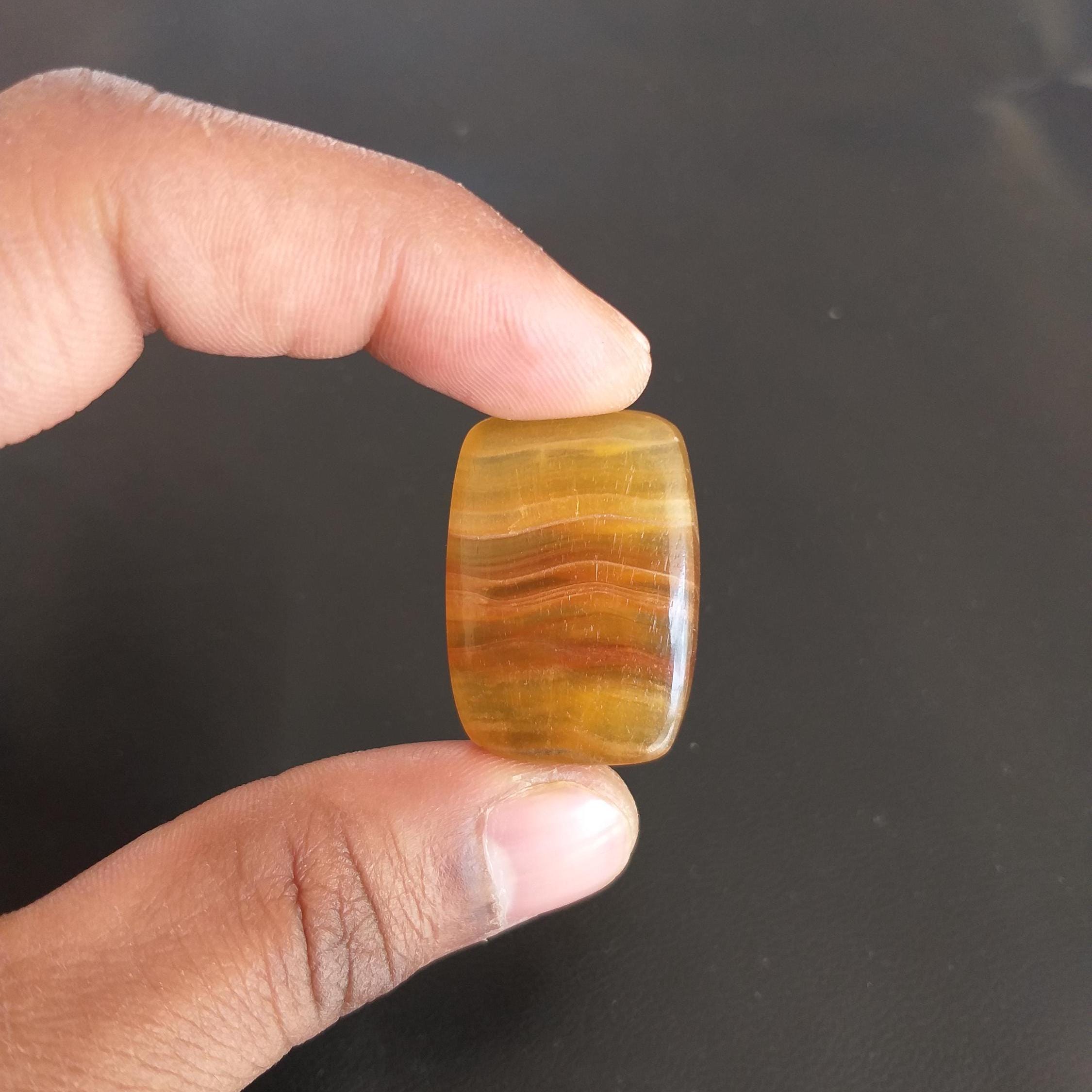 Yellow Aragonite Cabochon: Baguette Gemstone For Jewelry Making (59.6 Carat, 32x23x8 Mm Yellow Aragonite Cabochon: Baguette Gemstone For Jewelry Making (59.6 Carat, 32x23x8 Mm