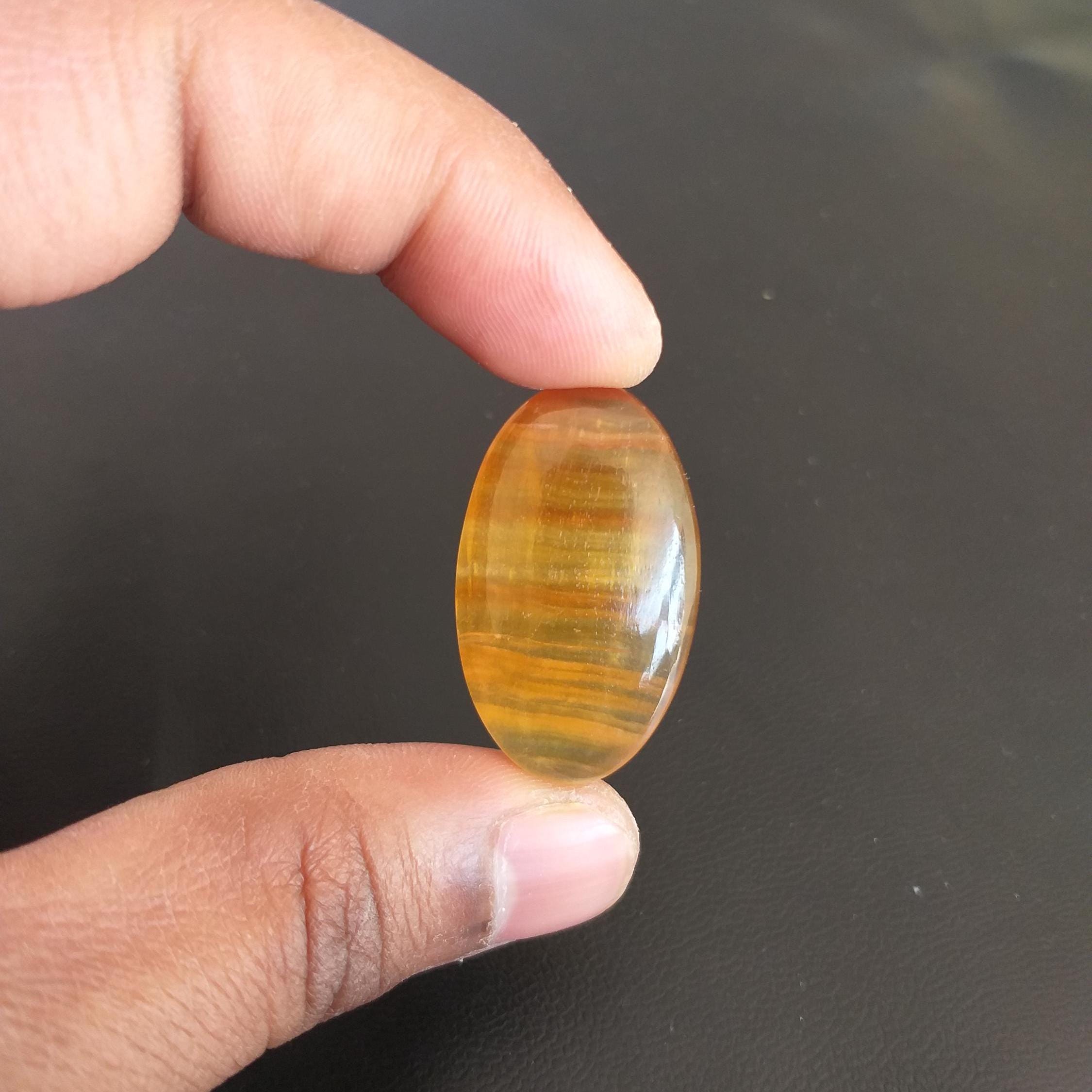 Yellow Aragonite Cabochon: Oval Gemstone For Jewelry Making, 43.7 Carat