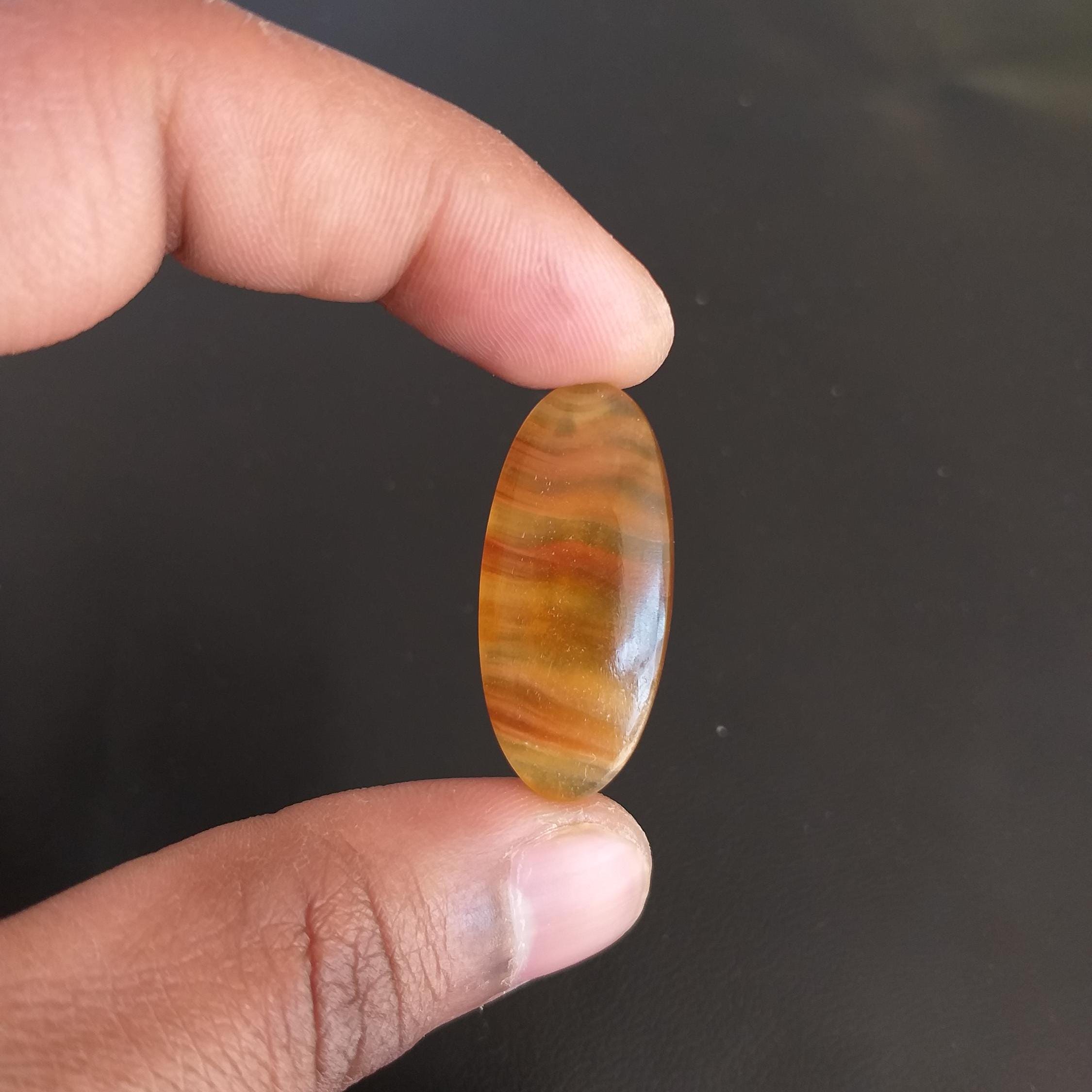 Yellow Aragonite Cabochon: Oval Gemstone For Jewelry Making (28.6 Carat, 36x17x6 Mm