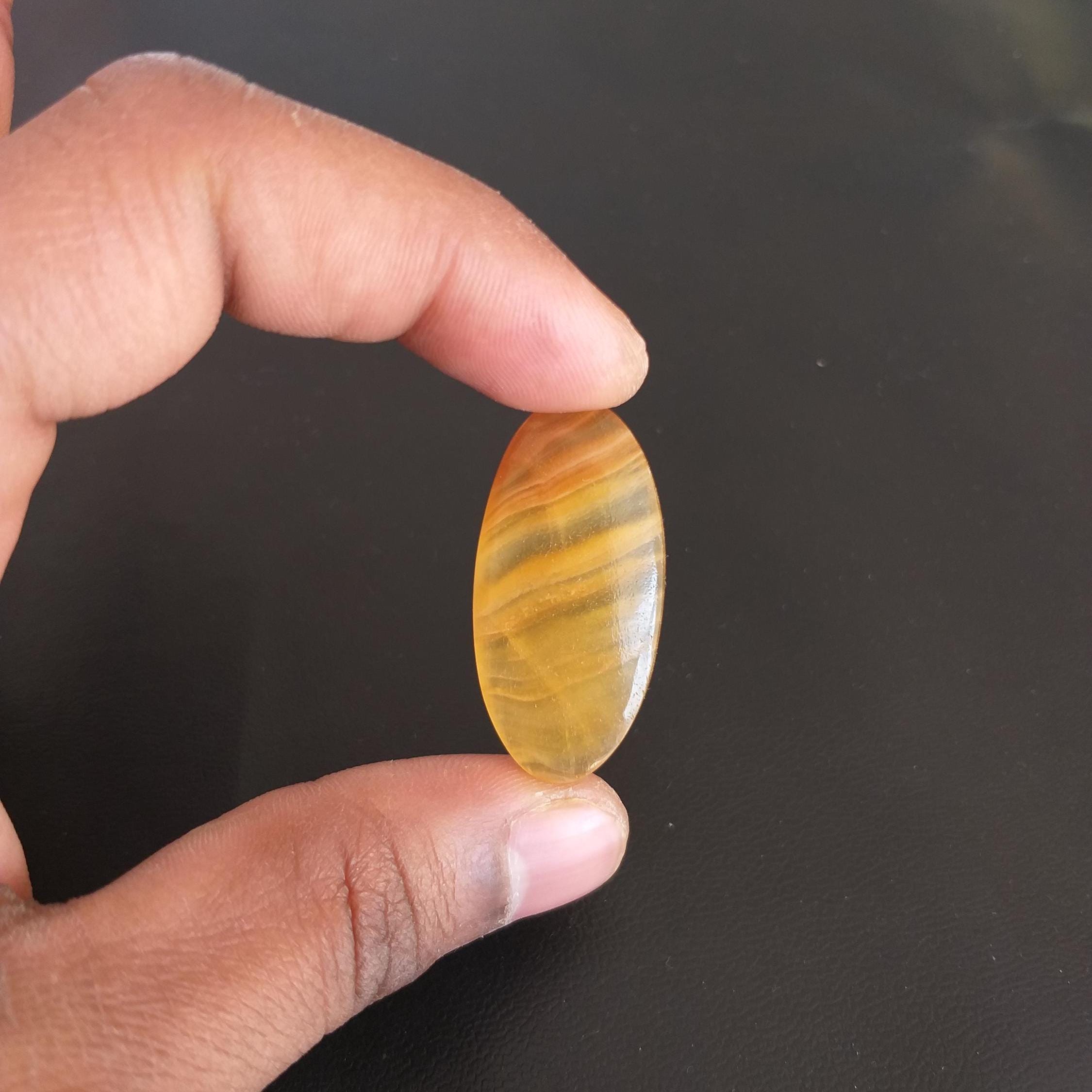 Yellow Aragonite Cabochon: Oval Gemstone For Jewelry Making, 34.2 Carat Yellow Aragonite Cabochon: Oval Gemstone For Jewelry Making, 34.2 Carat