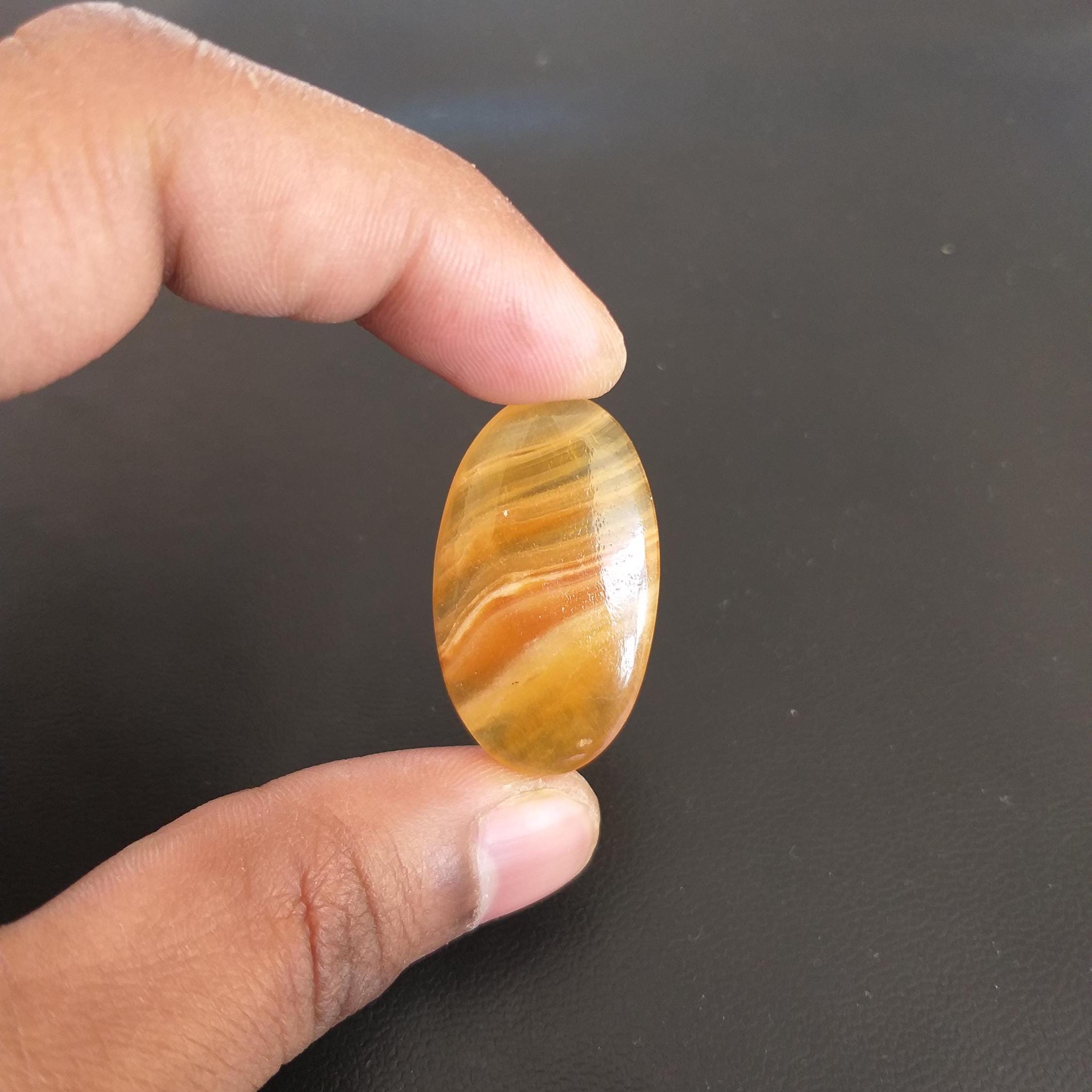 Yellow Aragonite Cabochon: Oval Gemstone For Jewelry Making, 34.1 Carat