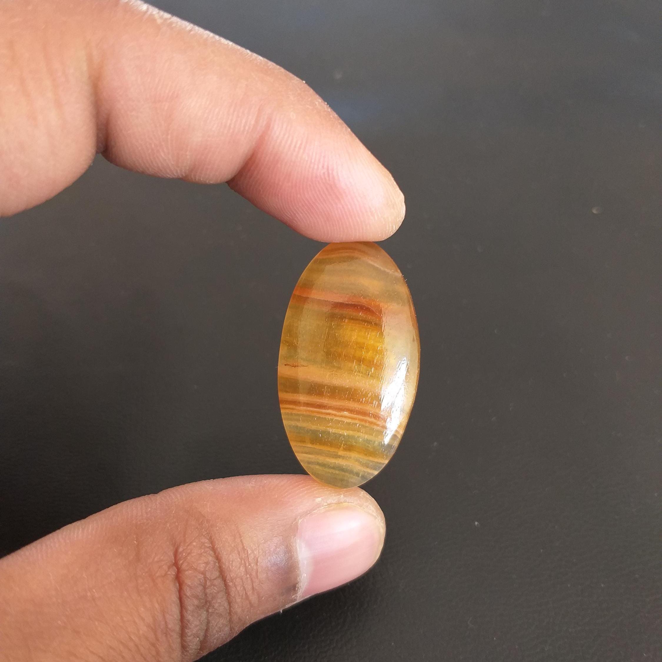 Yellow Aragonite Cabochon: Oval Gemstone For Jewelry Making, 30.4 Carat Yellow Aragonite Cabochon: Oval Gemstone For Jewelry Making, 30.4 Carat
