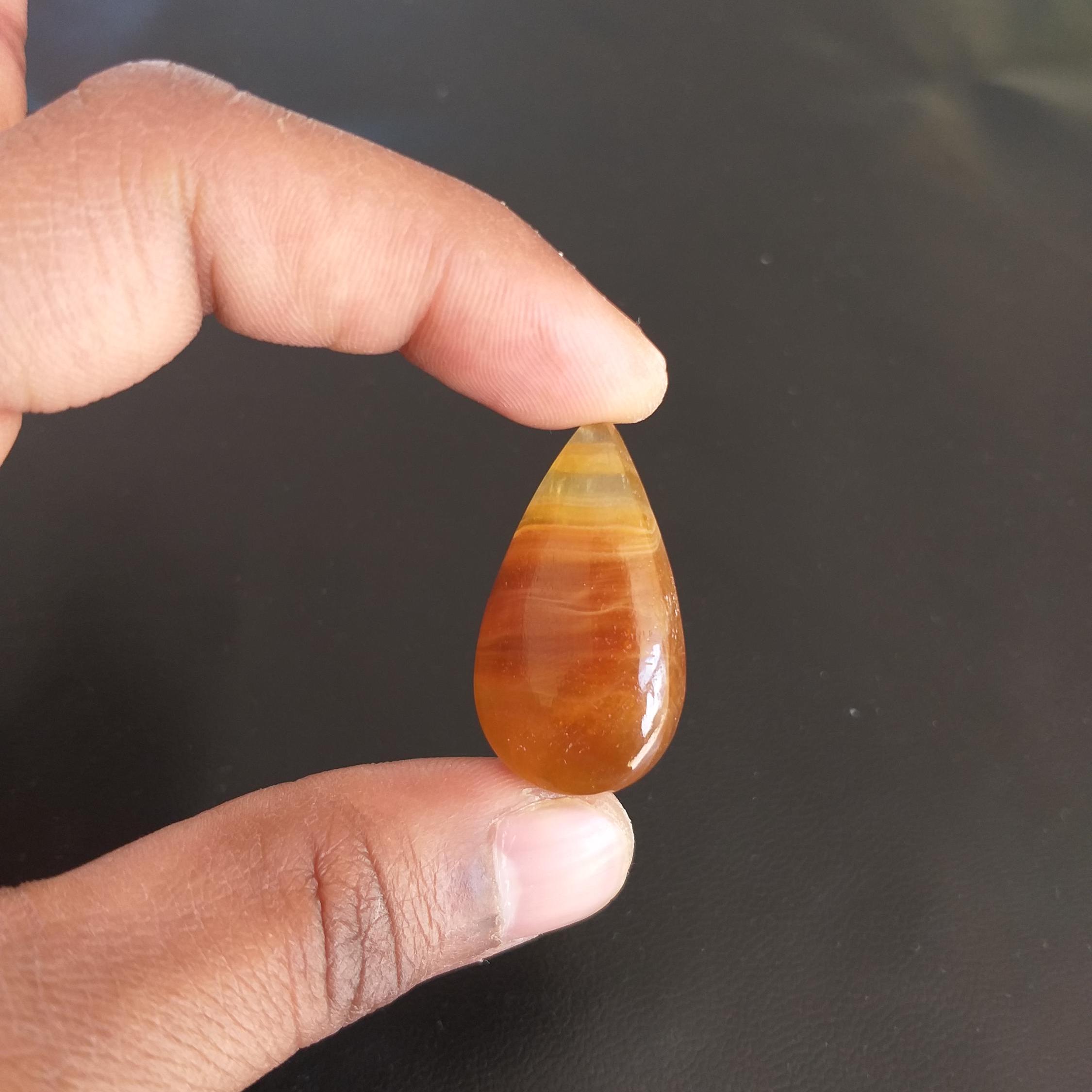 Yellow Aragonite Cabochon: Pear Shape Gemstone, 45.2 Carat