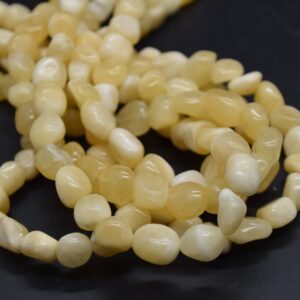 Light Yellow Aragonite Gemstone Pebble Tumblestone Nugget Beads - 7mm - 10mm - 15" Strand