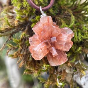 Aragonite Crystal Cluster, Black Leather Necklace Aragonite Crystal Cluster, Black Leather Necklace