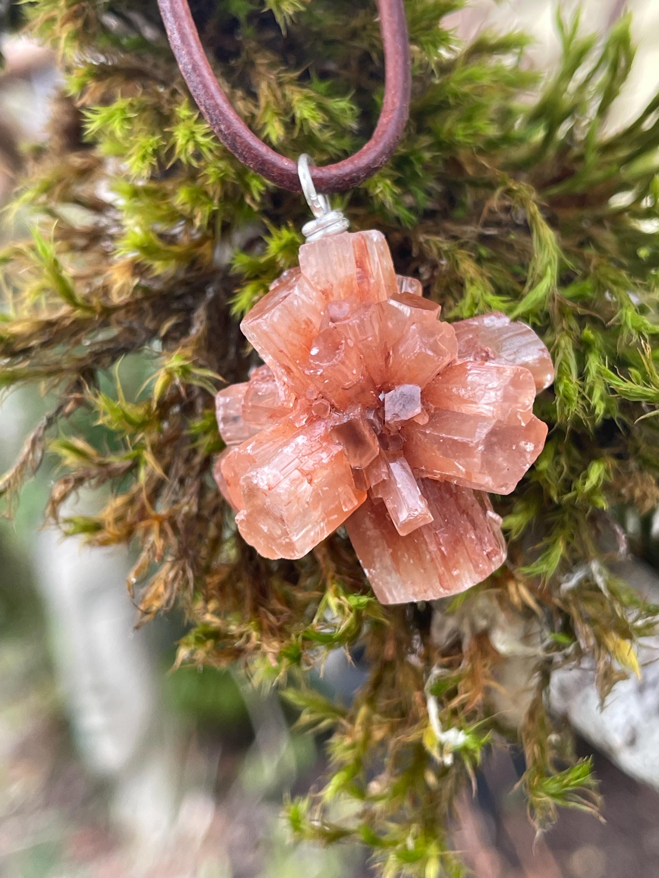 Aragonite Crystal Cluster, Black Leather Necklace Aragonite Crystal Cluster, Black Leather Necklace