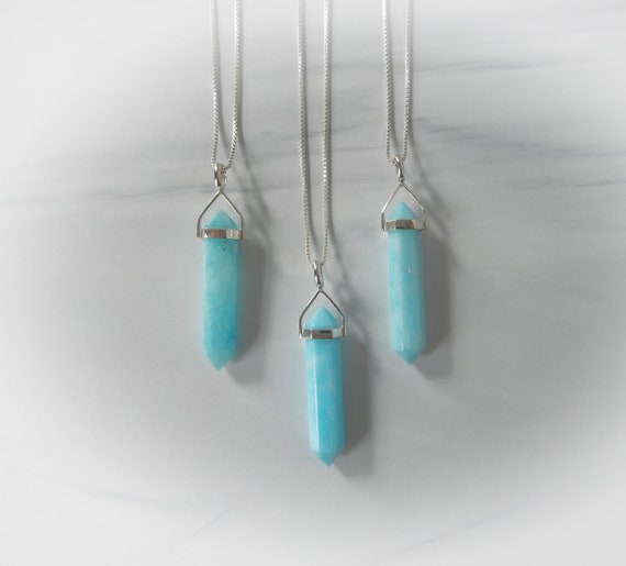 Sterling Silver Gemstone Point • Aragonite Necklace • Blue Gemstone Point • Healing Crystal Necklace • Layering Necklace • Affordable Gift