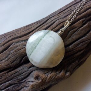 Banded Aragonite silver pendant, Peruanita pendant, Round stone pendant, Cave Aragonite, White pink stripes, Spiritual gift, Healing gem