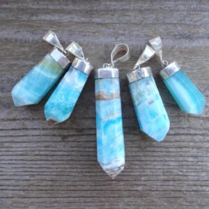 Blue Aragonite Stone Pendant, Adjustable Leather Cord Choker Necklace, Mens Jewelry, Blue Crystal Gift, Meditation Yoga Gift