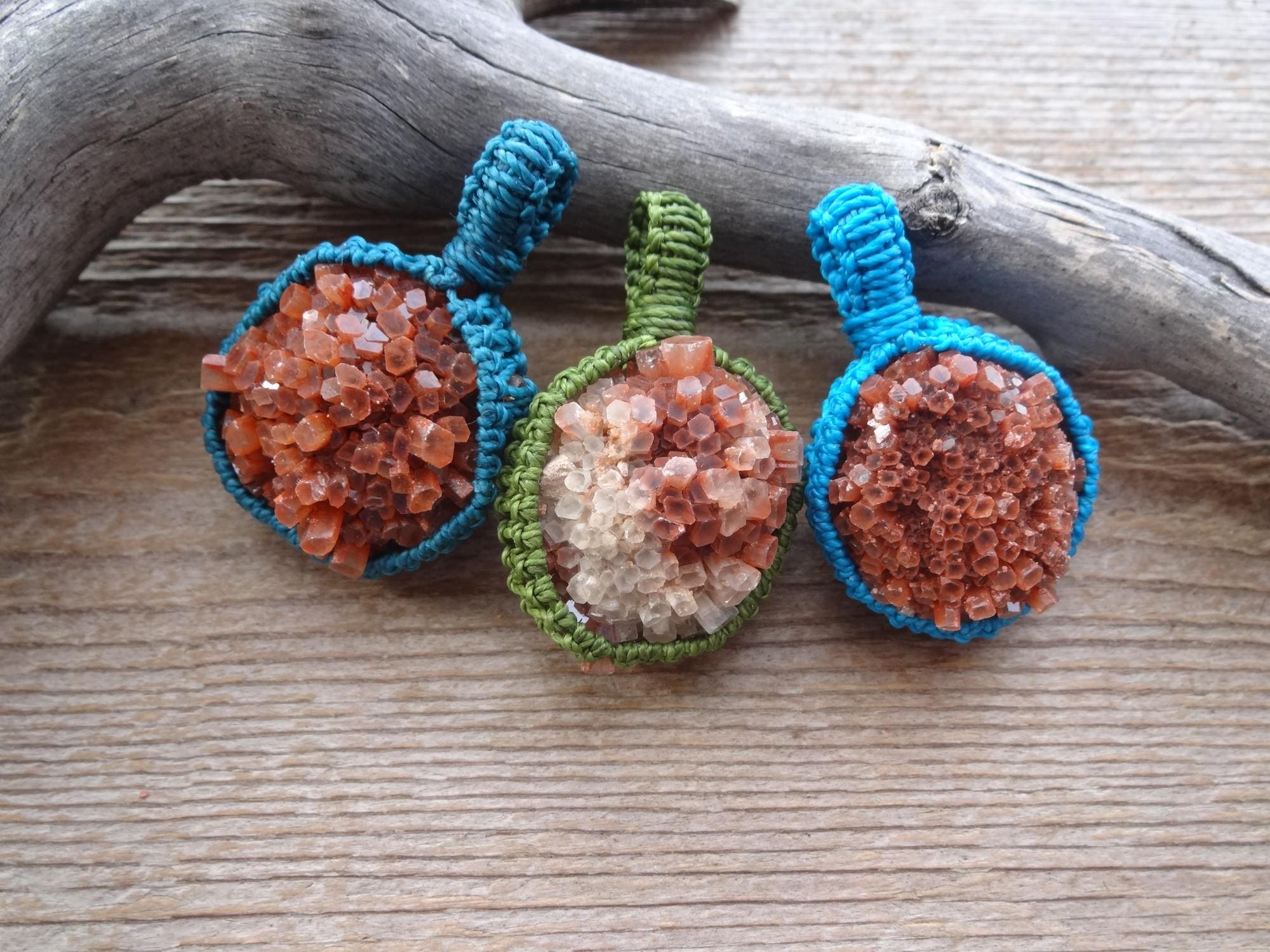 Aragonite Cluster Macrame Pendant, Raw Crystal Necklace, Healing Energy Stones