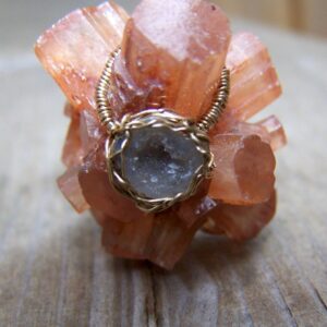 Aragonite Crystal Cluster, Micro Tabasco Geode 14k Goldfilled Wrap Pendant