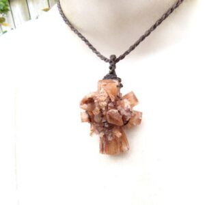 Aragonite Crystal Macrame Necklace: Peach Brown Gemstone Pendant