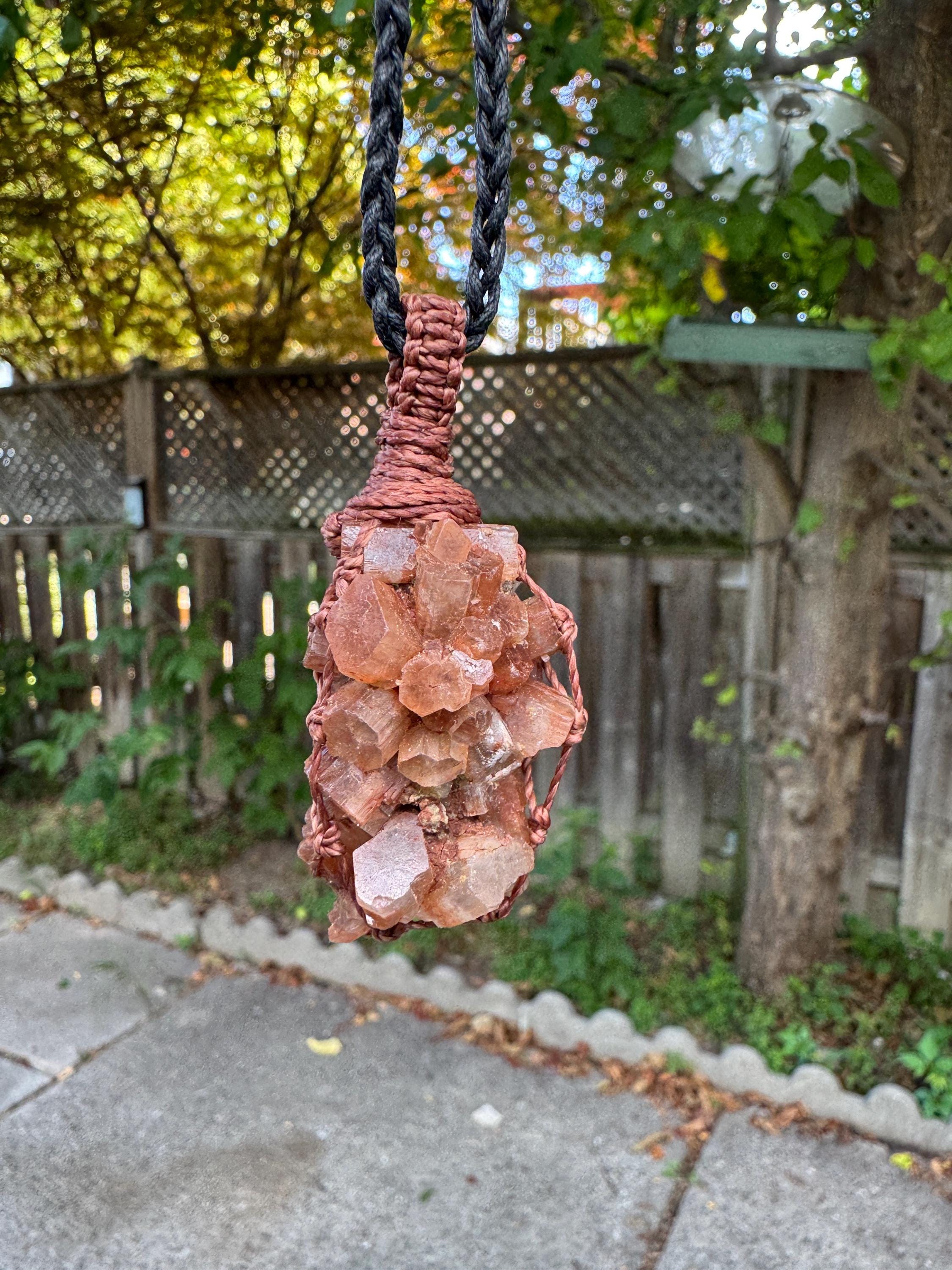 Aragonite Crystal Necklace, Raw Aragonite Jewelry, Grounding Crystal Necklace, Healing Stone Pendant, Macrame Stone Necklace, Boho Necklace