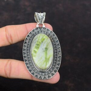 Green Aragonite Sterling Silver Pendant: Handmade Vintage Jewelry