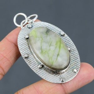 Handmade Green Aragonite Pendant: 925 Sterling Silver Gemstone Jewelry
