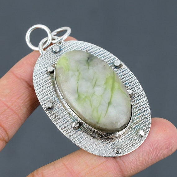 Handmade Green Aragonite Pendant: 925 Sterling Silver Gemstone Jewelry Handmade Green Aragonite Pendant: 925 Sterling Silver Gemstone Jewelry