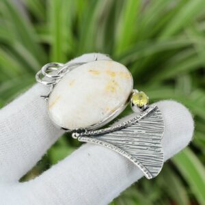 Handmade Aragonite & Lemon Quartz Pendant: 925 Sterling Silver Gemstone Jewelry