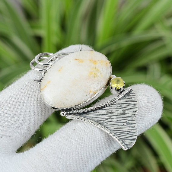 Handmade Aragonite & Lemon Quartz Pendant: 925 Sterling Silver Gemstone Jewelry