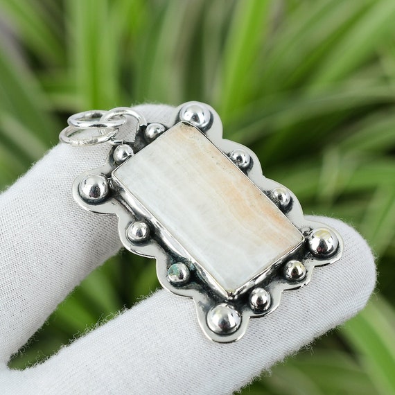 Handmade Aragonite Pendant: Modern 925 Sterling Silver Jewelry