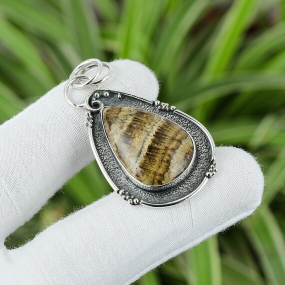 Handmade Pear Aragonite Pendant: 925 Sterling Silver Women's Jewelry