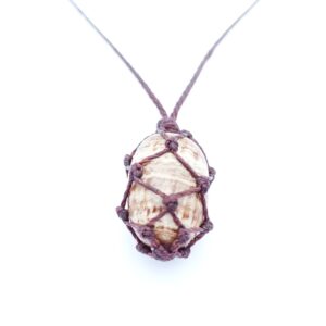 Mens Aragonite Necklace: Micro Macrame Gemstone Pendant