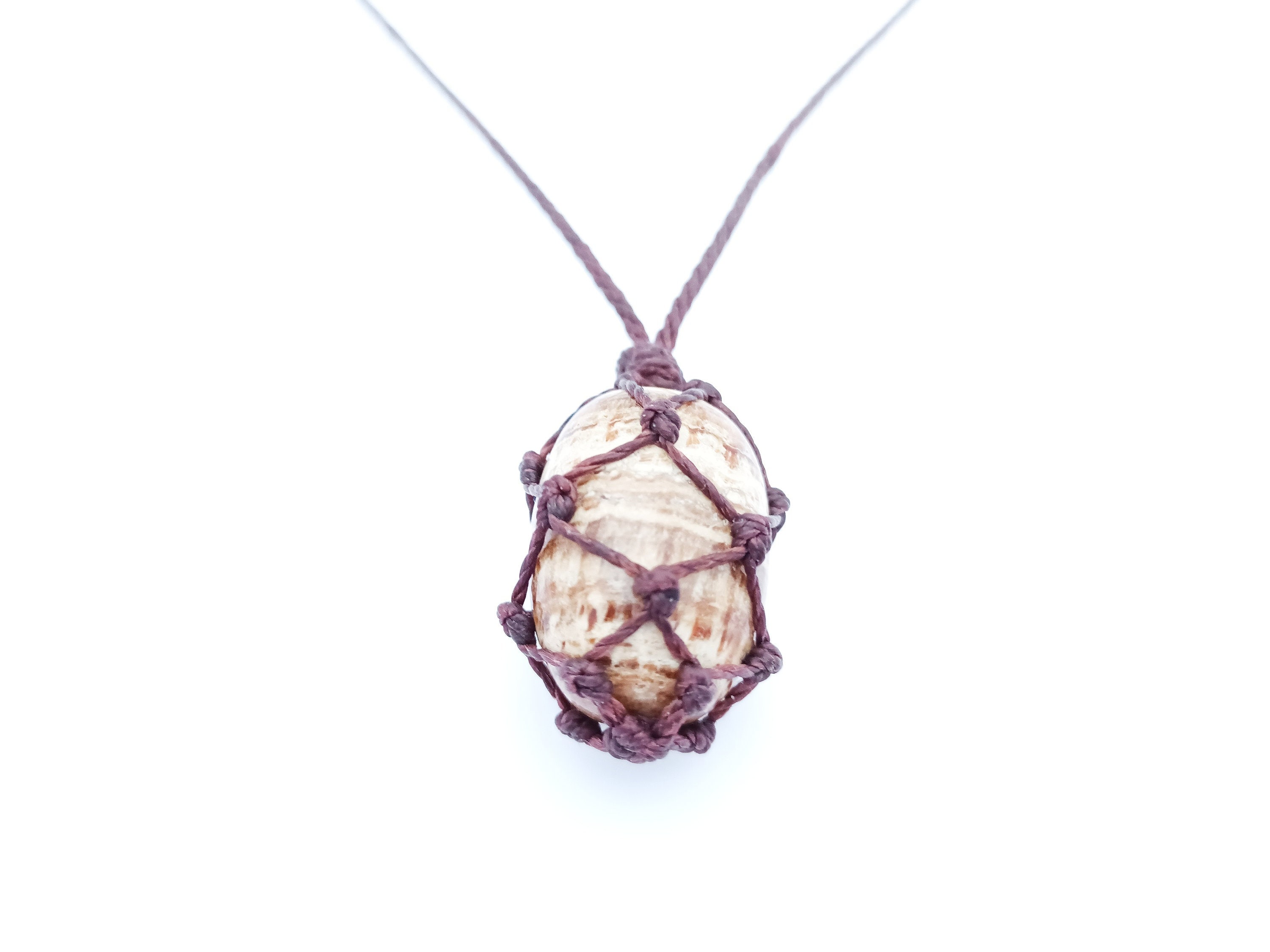 Mens Aragonite Necklace: Micro Macrame Gemstone Pendant Mens Aragonite Necklace: Micro Macrame Gemstone Pendant
