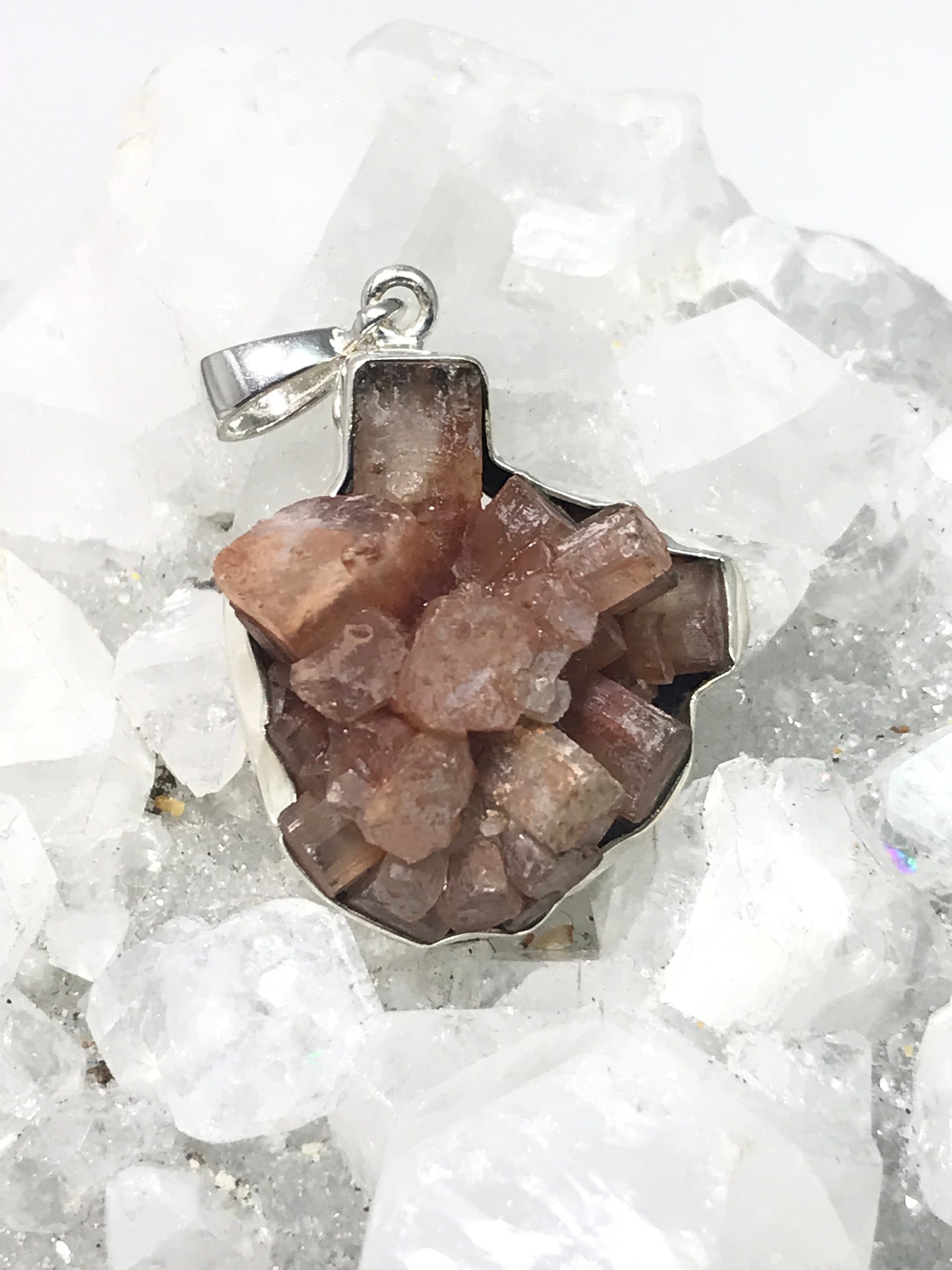 Orange Aragonite Star Crystal Cluster Pendant