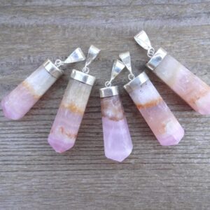 Pink Aragonite Pendant Necklace, Pink Crystal Pendant, Gemstone Pendants, Crystal Pendant, Adjustable Leather Choker Necklace, Gift For Her