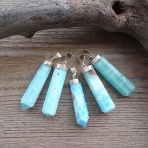 Protection Pendant, Blue Aragonite Crystal Pendant, Blue Stone Jewelry, Gemstone Pendants, Gift Idea Under 20 Dollar, Calming Healing Stones