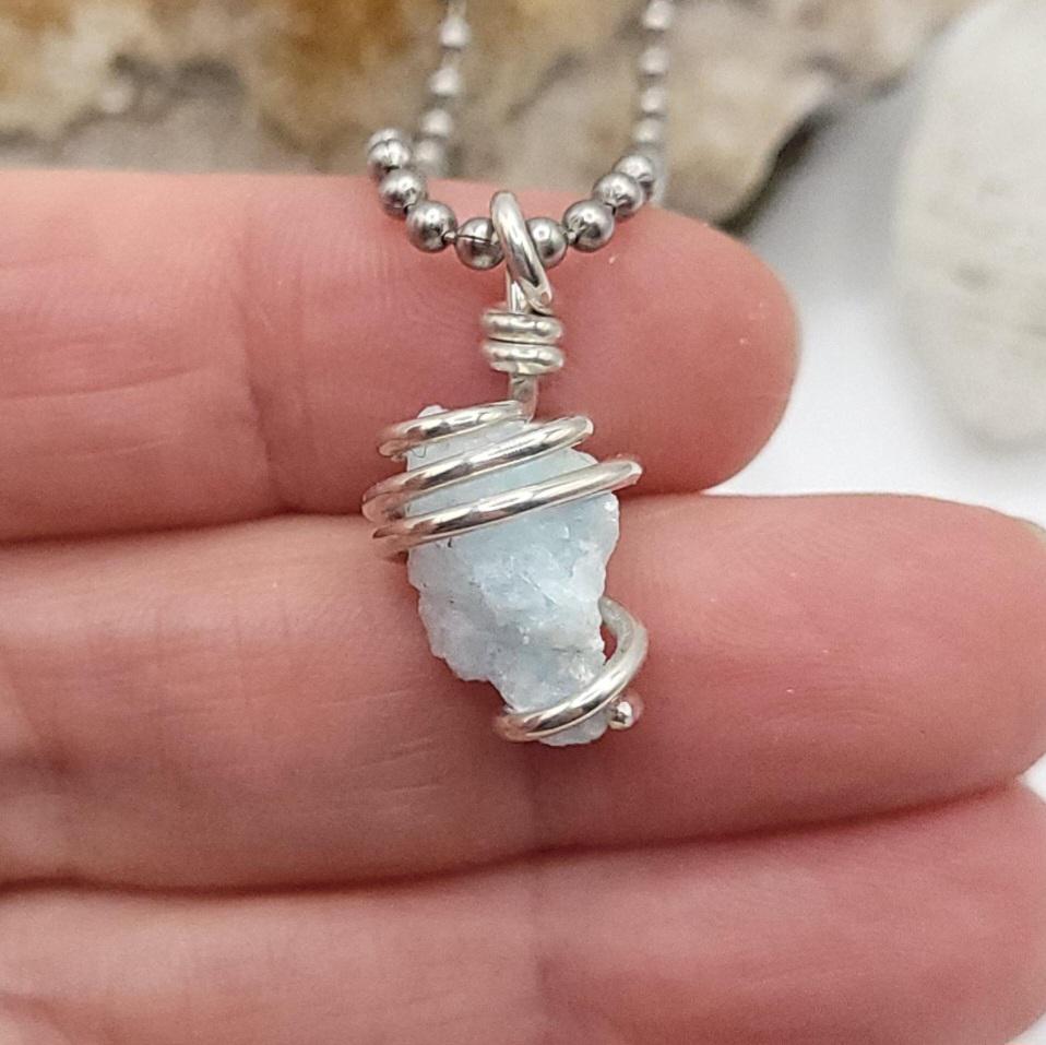 Raw Blue Aragonite Necklace In Copper | Crystal For Calm And Emotional Healing