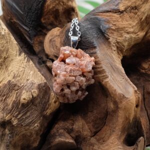 Raw Aragonite Cluster Pendant, Silver Stainless Steel Chain 18'' Necklace