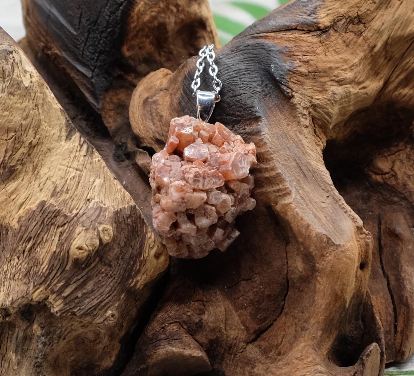 Raw Aragonite Cluster Pendant, Silver Stainless Steel Chain 18'' Necklace