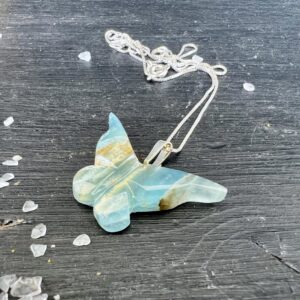 Small Blue Butterfly Pendant | Blue Aragonite Carving | Gemstone Necklace