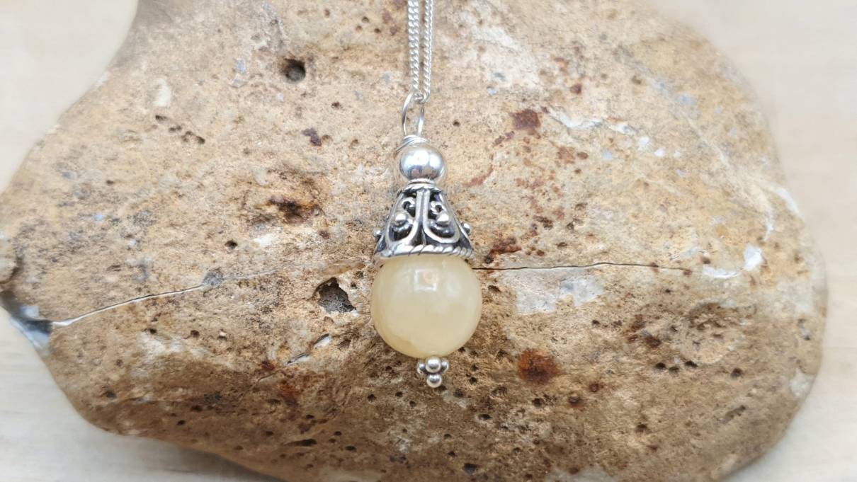 Small Aragonite Pendant, Yellow Rare Crystal Capricorn Jewellery