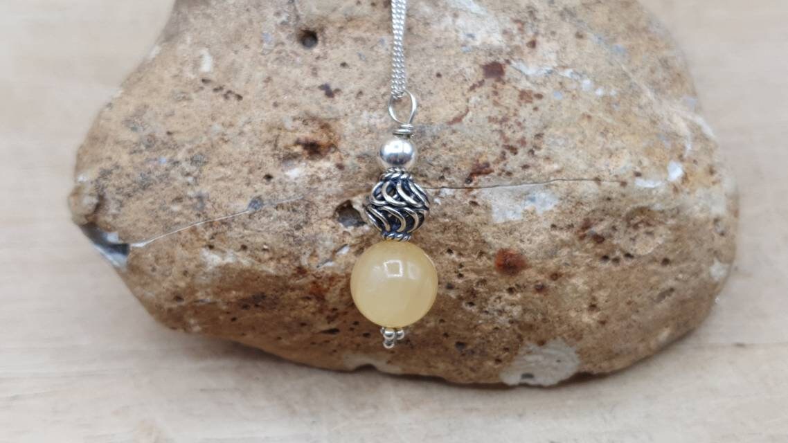 Small Aragonite Pendant Necklace. Capricorn Jewellery. Reiki Jewelry Uk.